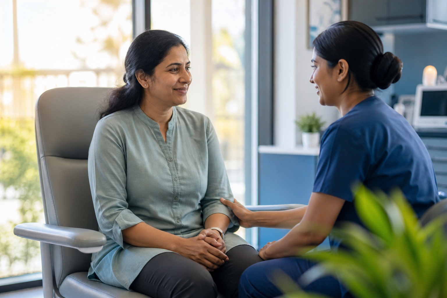 Patient speaking with a nurse about chronic care