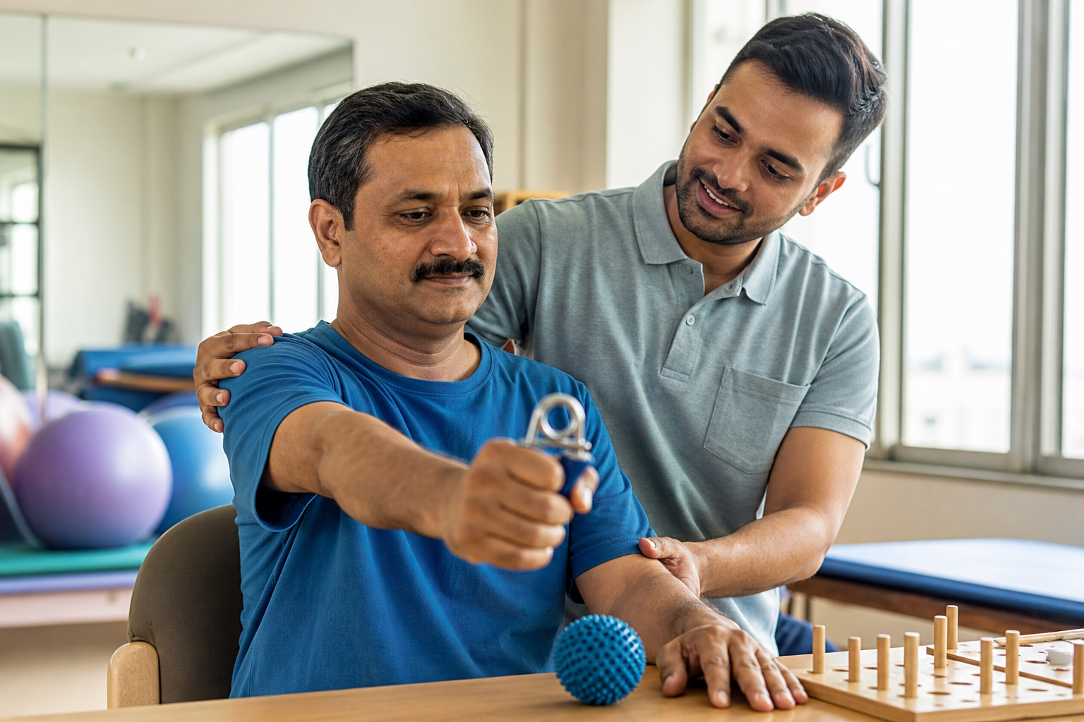 Patient doing hand rehabilitation exercises