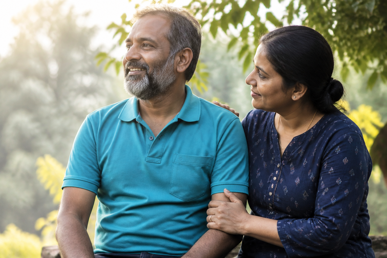 Hopeful patients and family connecting outdoors