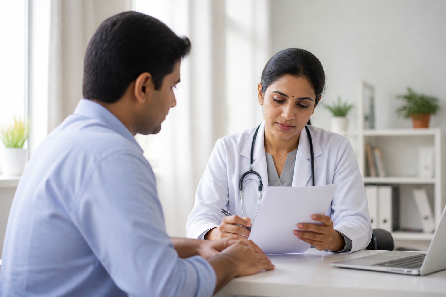 Healthcare professional speaking with a patient