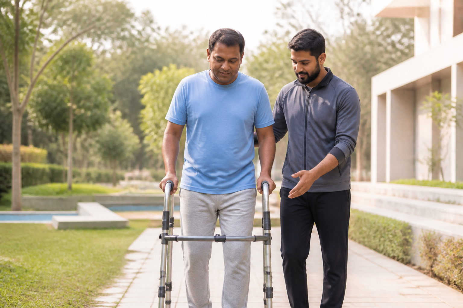 Person living with a neurological condition outdoors